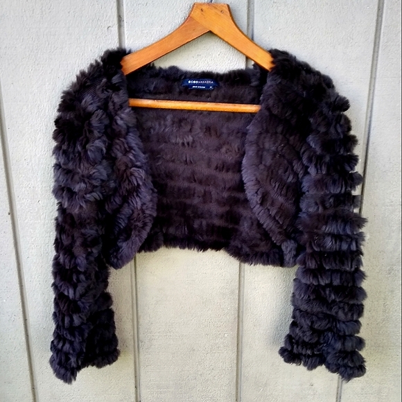 BCBGMaxAzria Sweaters - NWOT BCBG MAXAZRIA Rabbit Fur Wool Brown Stole Shawl Sweater Size Medium
